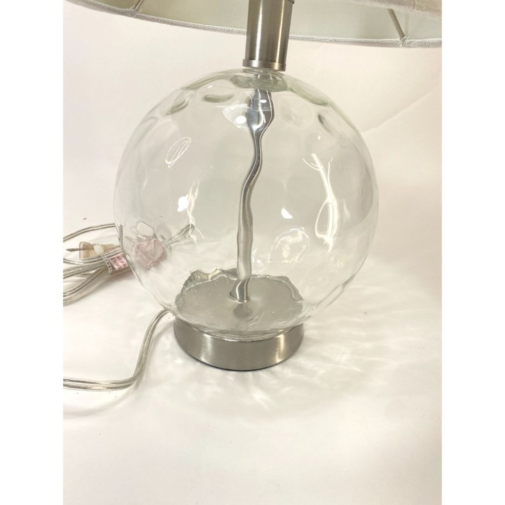 Small Glass Circle Base Lamp w/ White Lampshade 16 1/2" Tall - Picture 2 of 9